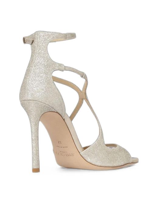 Jimmy Choo White Azia Glitter-Effect Sandals