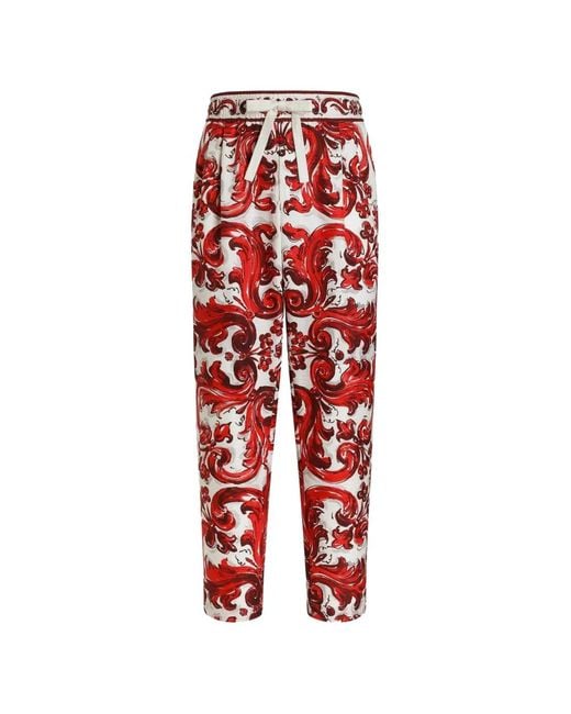 Dolce & Gabbana Red Majolica-Print Jacquard Jogging Trousers for men