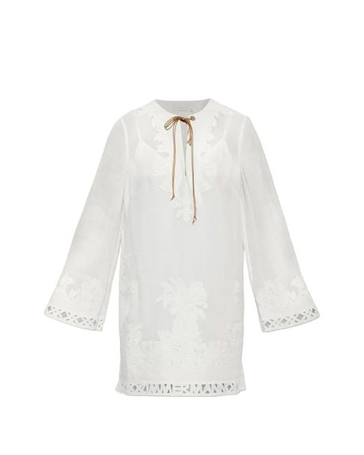 Zimmermann White Indra Floral-Embroidered Mini Dress