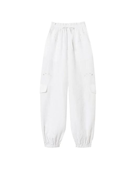 Twinset White Linen And Broderie Anglaise Jogger Trousers