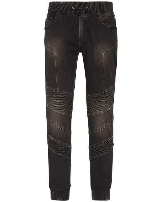 Philipp Plein Black Logo-Appliqué Tapered Jeans for men