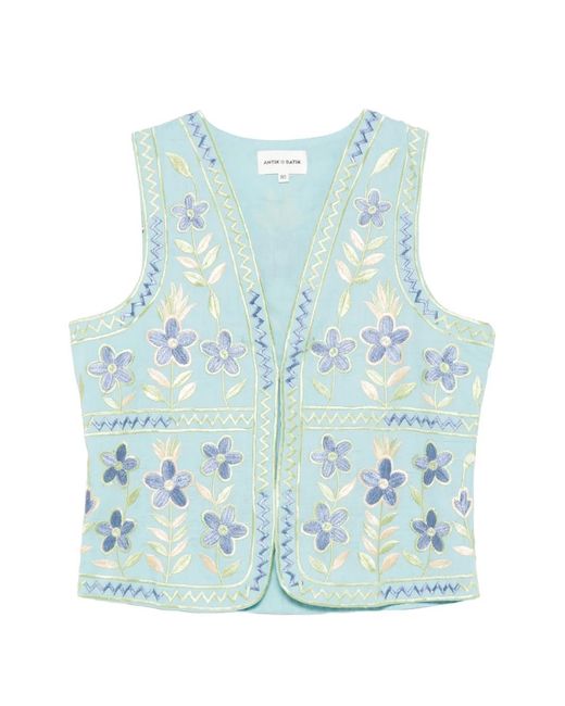 Antik Batik Blue Carioca Floral-Embroidered Gilet