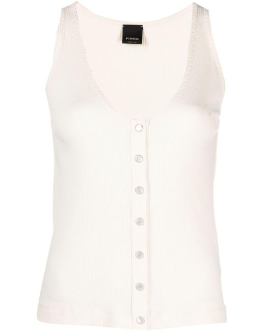 Pinko White Dogville Ribbed Cotton Top With Buttons