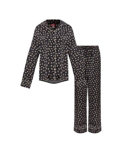 DIESEL Black Set-Maggie-D-Core Floral-Print Two-Piece Pajamas
