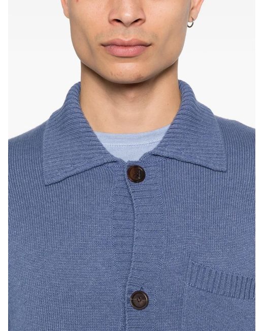 Bompard Blue Ribbed Button-Fastening Cardigan for men