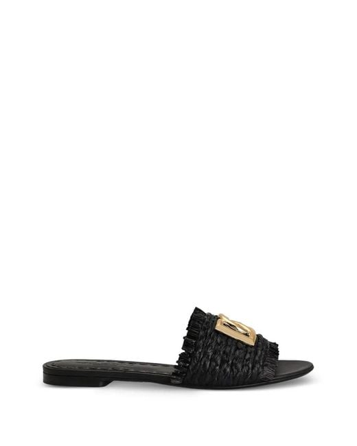 Dolce & Gabbana Black Rafia Braided Slippers