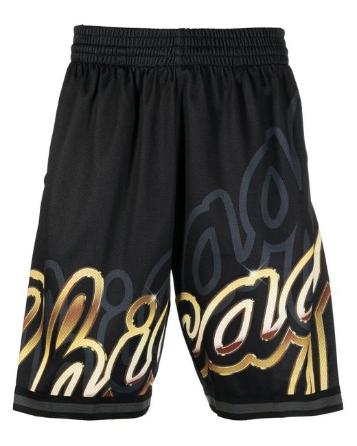 Mitchell & Ness Black Logo-Print Track Shorts for men