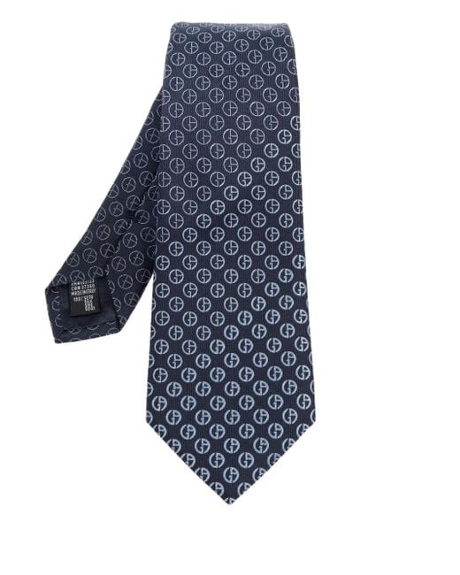 Giorgio Armani Blue Monogram-Pattern Silk Tie for men