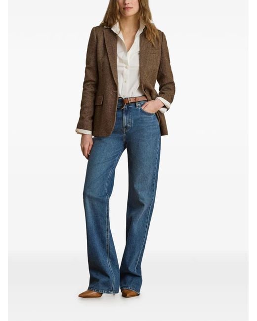 Ralph Lauren Brown Rl67 Herringbone-Pattern Single-Breasted Blazer