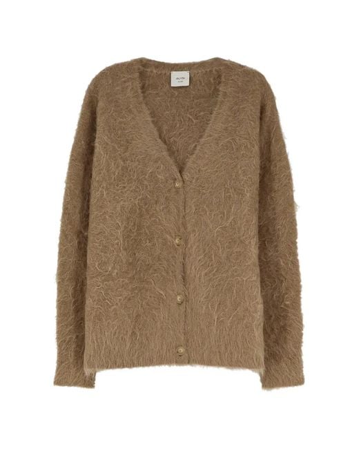Alysi Brown Brushed-Finish V-Neck Cardigan