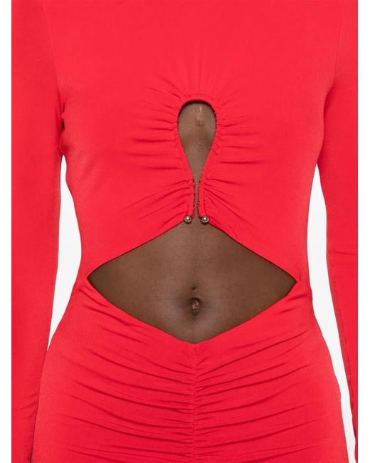 Nissa Red Cut Out-Detail Midi Dress