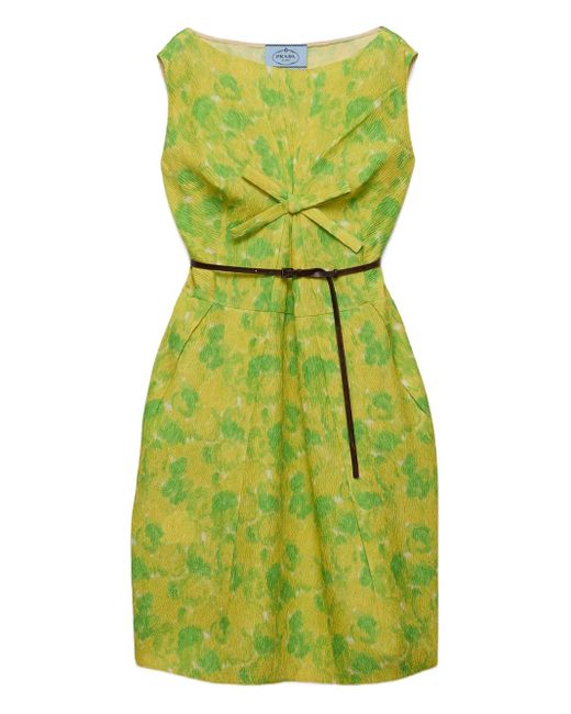 Robe Fleurie À Détail De Nœud Prada en coloris Green