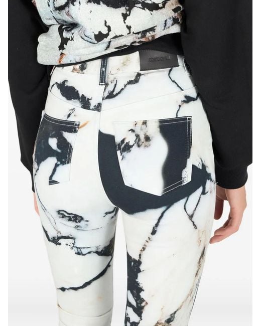 Roberto Cavalli White Marble-Print Skinny Trousers