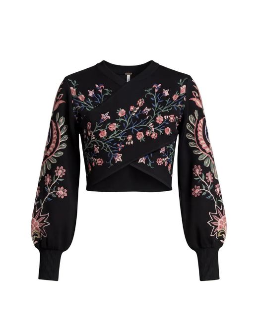 Farm Rio Black Marvelous Garden Embroidered Sweater
