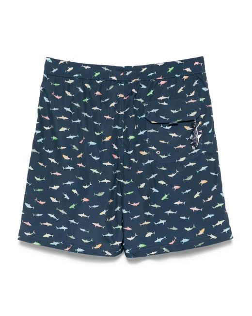 Paul & Shark Blue Shark-Motif Swim Shorts for men