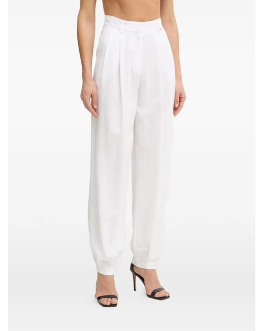 Fracomina White Pleated Logo-Plaque Trousers