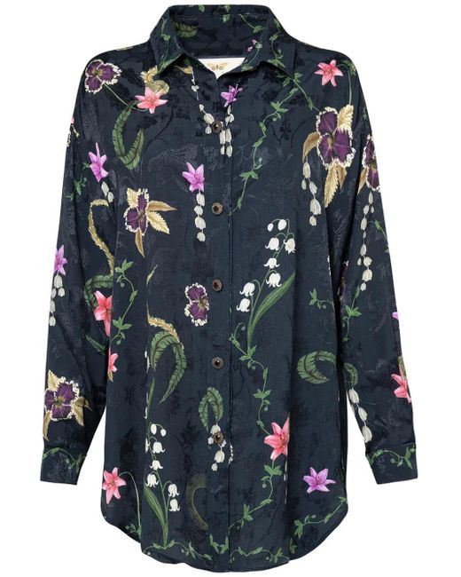Agua Bendita Blue Cecilia Tesoro Floral-Print Shirt