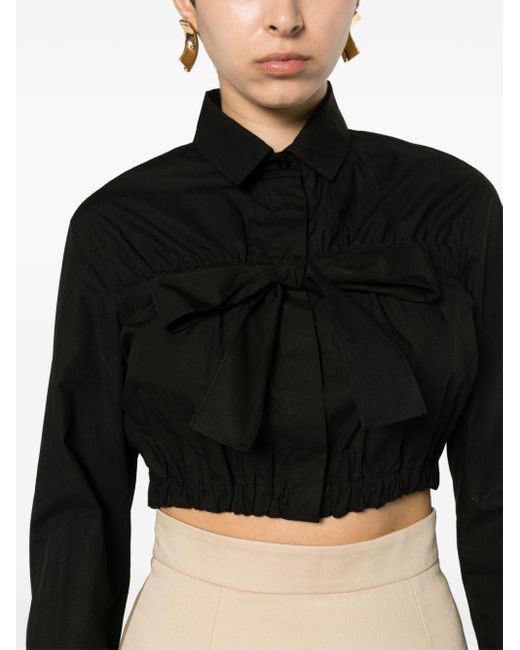 Patou Black Bow Cotton Cropped Shirt
