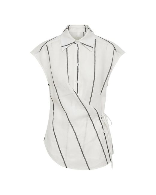 MEIMEIJ White Striped Sleeveless Wrap Shirt