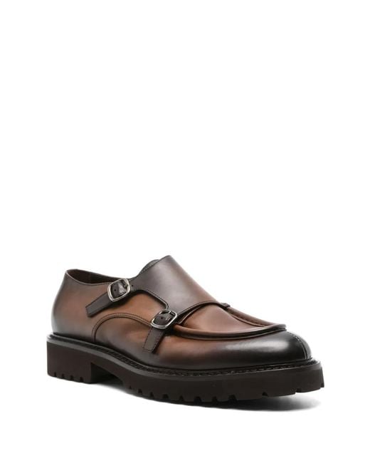 Doucal's Brown Double-Buckle Monk Shoes for men