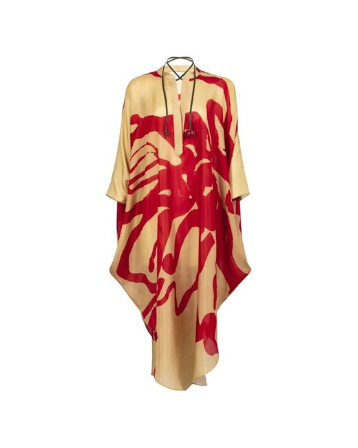 Silvia Tcherassi Red Elea Floral-Print Maxi Tunic Dress