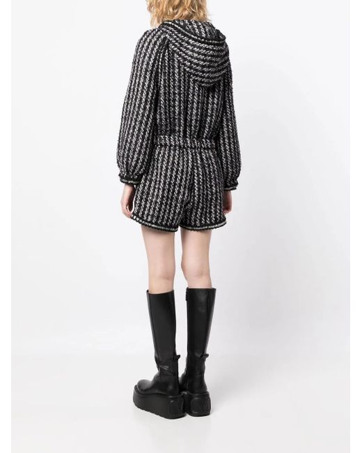 Edward Achour Paris Black Tweed Hooded Short Jumpsuit