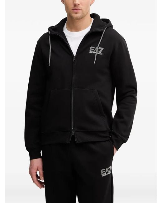 EA7 Black Zip Drawstring Hoodie for men