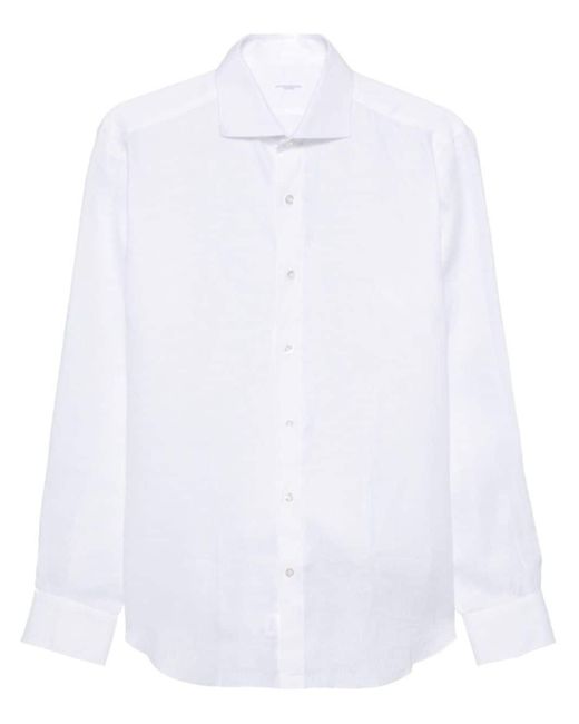Barba Napoli White Long-sleeve Linen Shirt for men