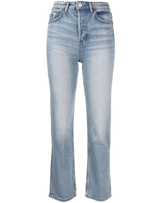Reformation Blue Schmale Cropped-Jeans