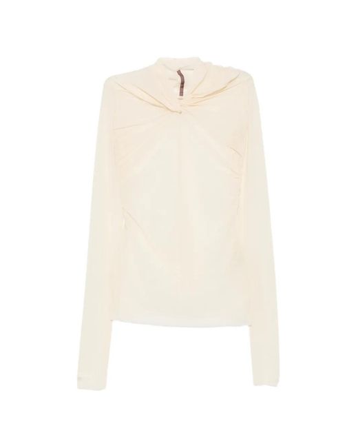 Rick Owens White Kairo Ruched Long-Sleeve Top