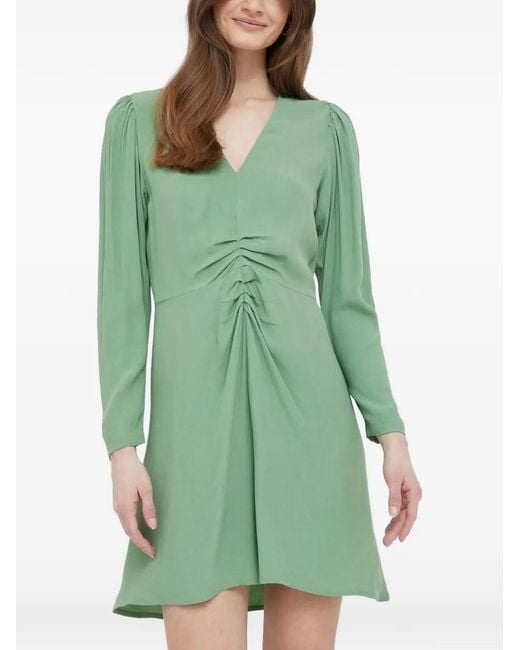 Benetton Green Long-Sleeved Gathered Mini Dress
