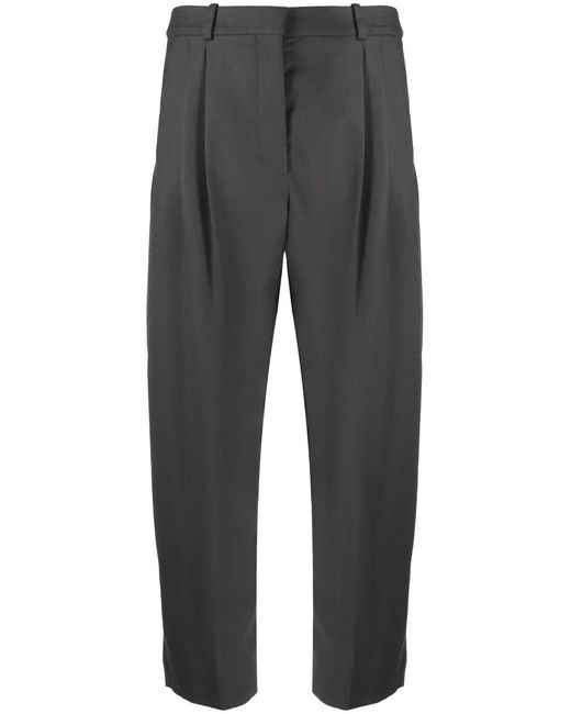 Stella McCartney Gray Cropped Pleated Wool Trousers