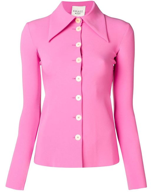A.W.A.K.E. MODE Pink Oversized Pointed Collar Shirt