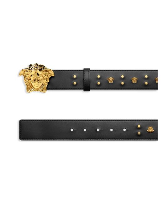 Versace Black La Medusa Studded Leather Belt for men