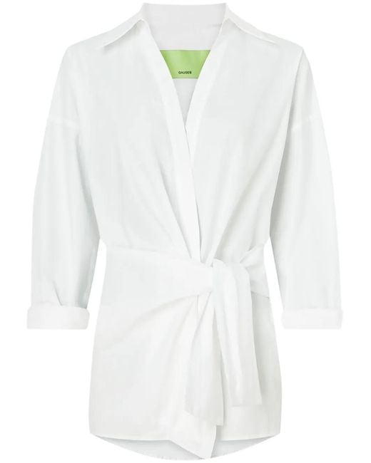 GAUGE81 White Cotton Wrap Belted Shirt