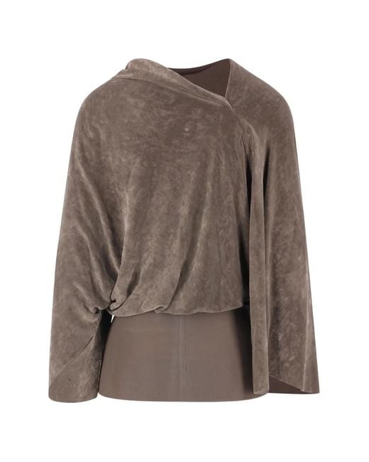 Rick Owens Brown Draped Velvet-Effect Top