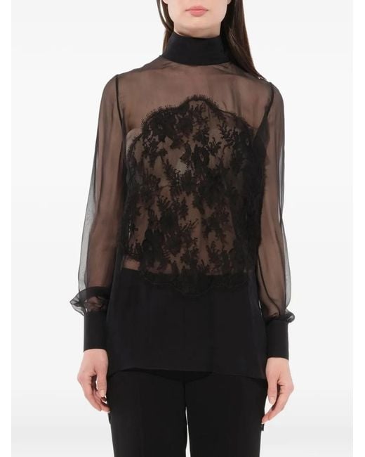 Givenchy Black Podium Lace-Panel Blouse