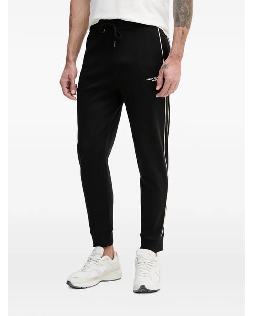 ARMANI EXCHANGE Black Logo-Print Piped Track Pants for men
