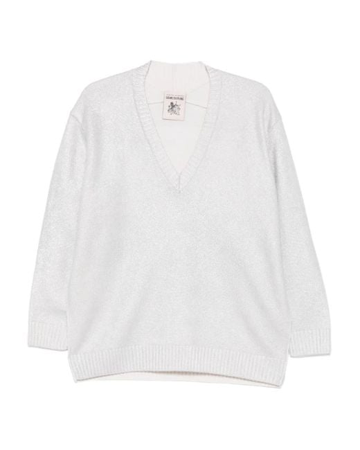 Semicouture White Faustina V-Neck Sweater