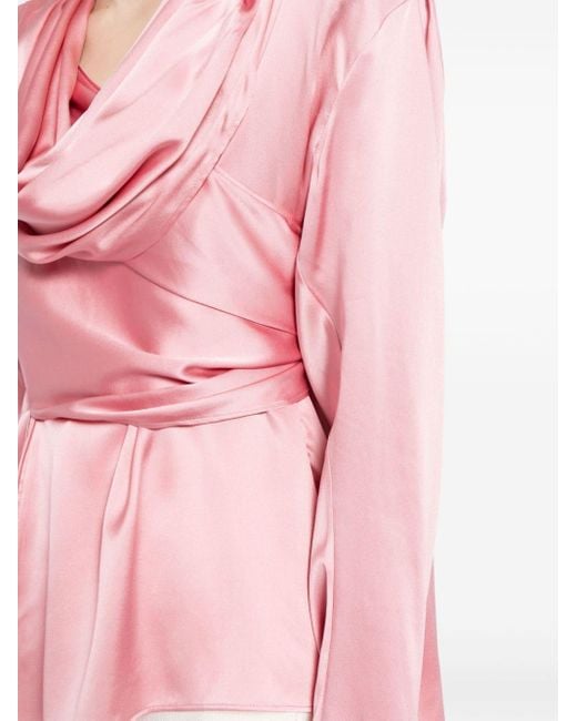 Magda Butrym Pink Long-sleeve Draped Silk Blouse
