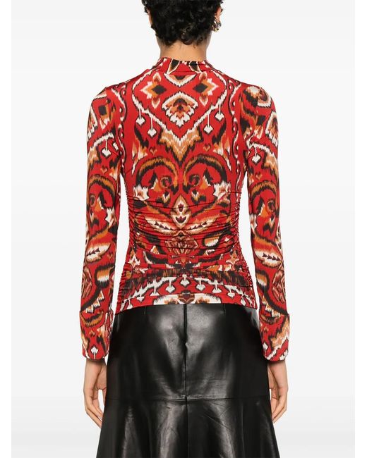Farm Rio Red Geometric-Pattern Long-Sleeves T-Shirt