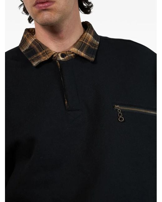 Pleasures Black Zip-Detail Pocket Polo Shirt for men