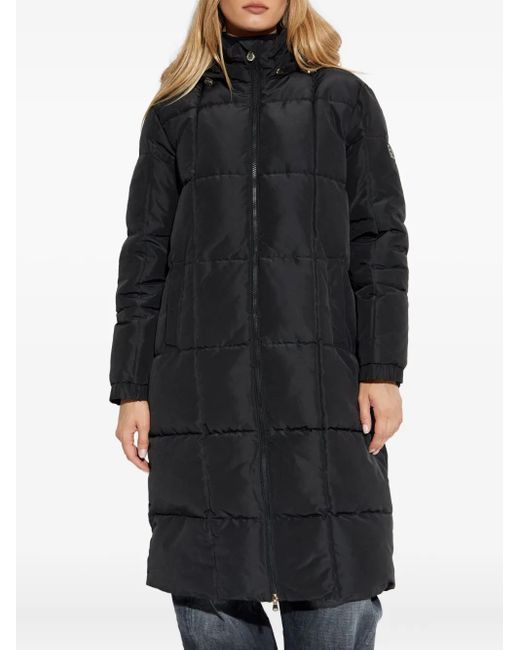 EA7 Black Hooded Quilted Coat