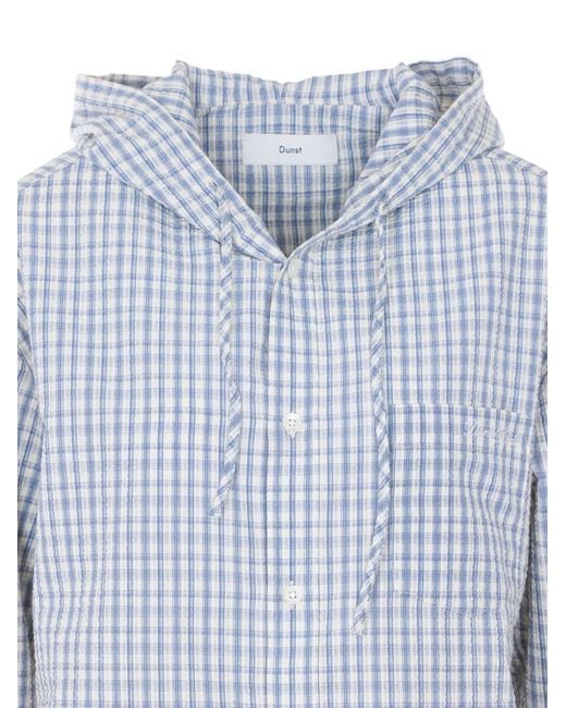 DUNST Blue Hooded Checked-Pattern Shirt