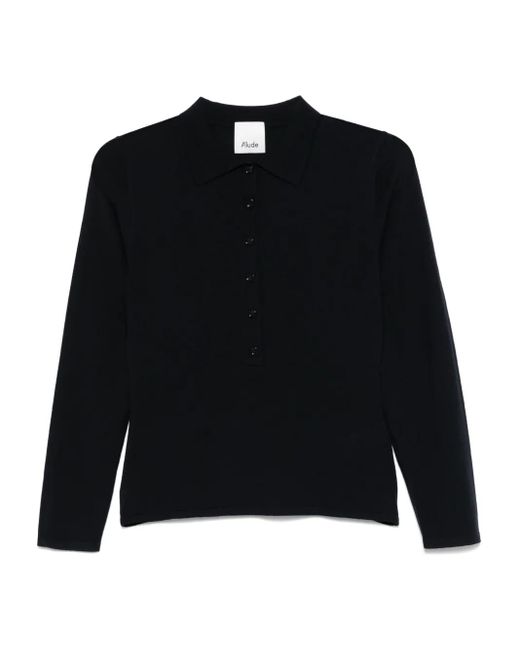 Allude ファインニット ポロシャツ Black