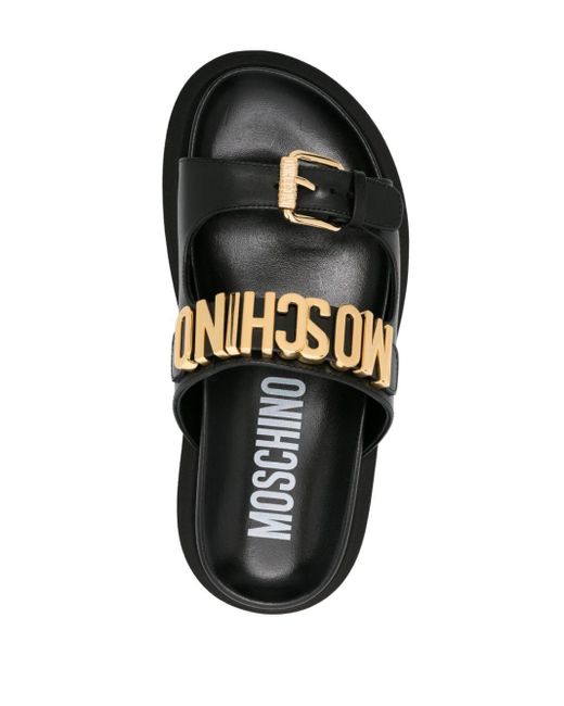 Moschino Black Logo-appliqué Slides