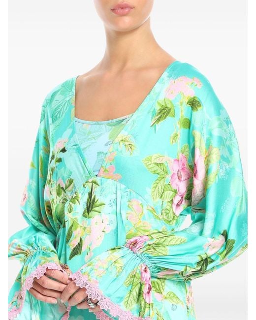 Robe courte Azra à fleurs Hemant & Nandita en coloris Green