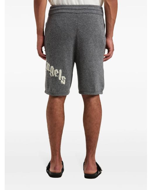 Palm Angels Gray Logo Knitted Shorts for men