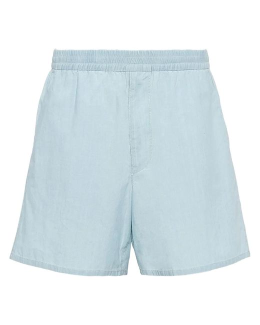 Prada Blue Triangle-Patch Elasticated-Waist Shorts for men