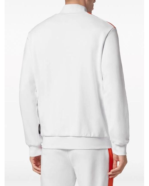 Philipp Plein White Logo-Patch Zip-Up Jacket for men
